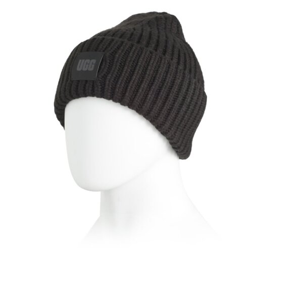 UGG Black Wool Blend Chunky Rib Beanie - Picture 1 of 2